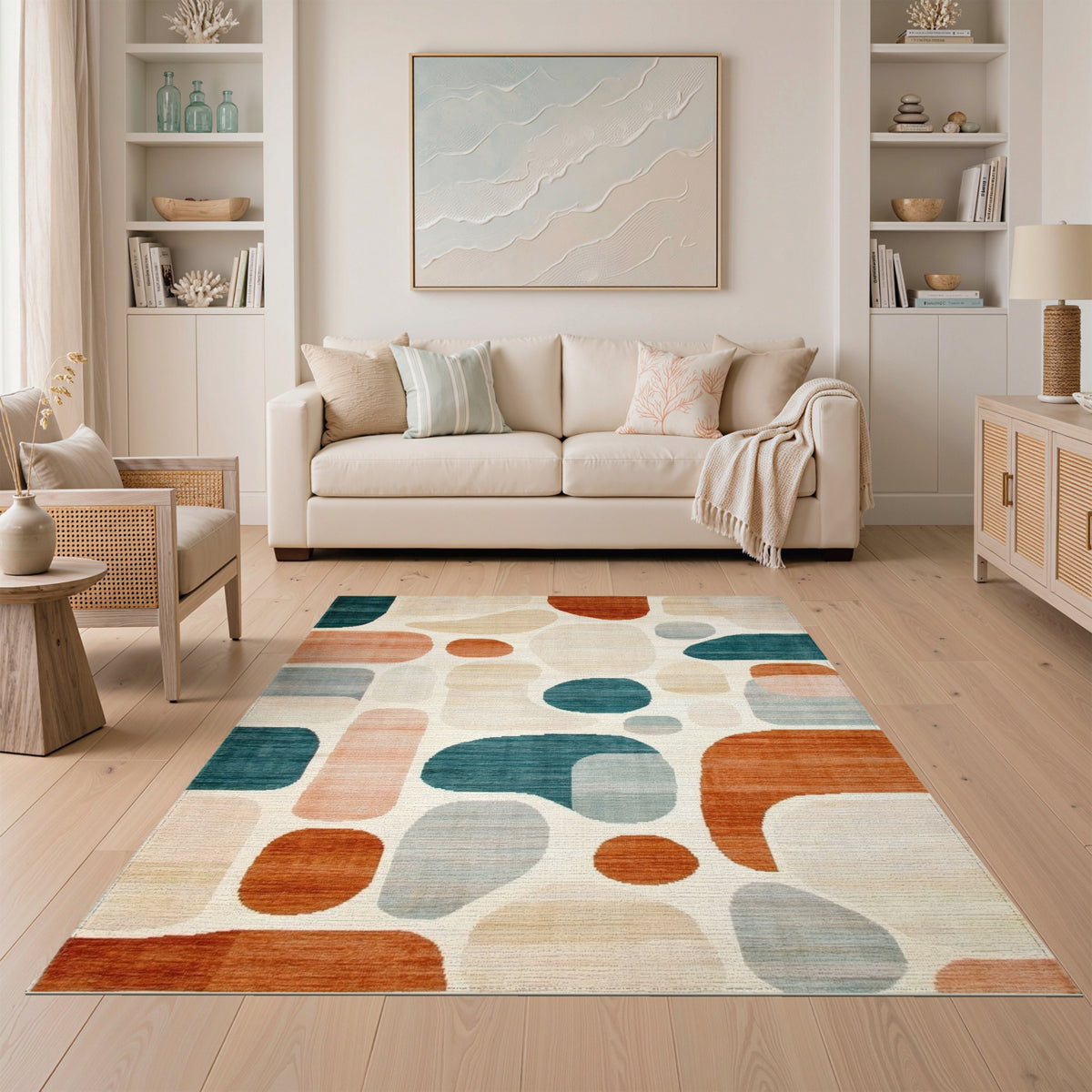 Abstract Teal Shapes Area Rug