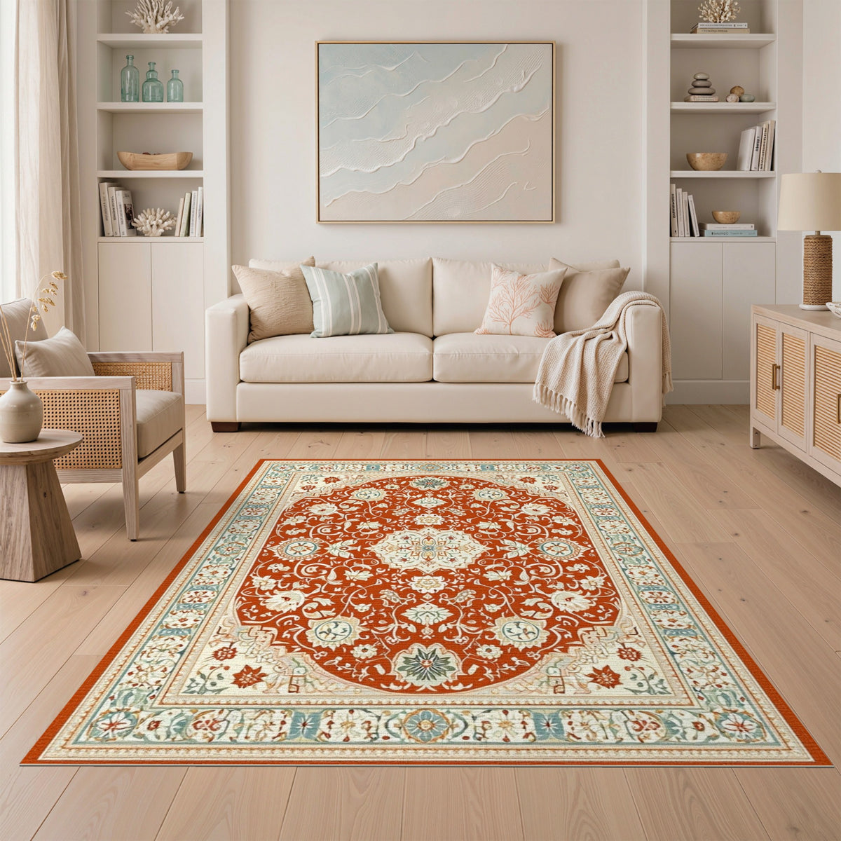 Red Persian Floral Medallion Area Rug