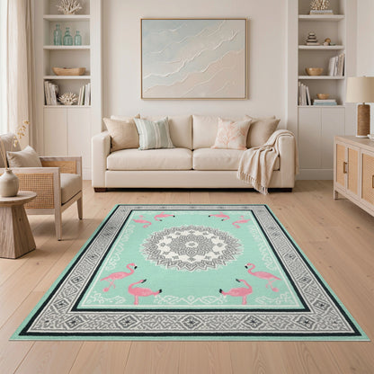 Flamingo Teal Mandala Area Rug