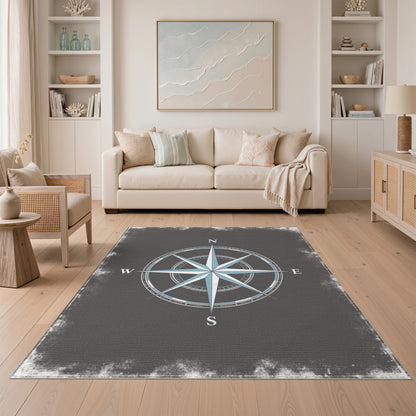 Blue Compass Rose Distressed Area Rug