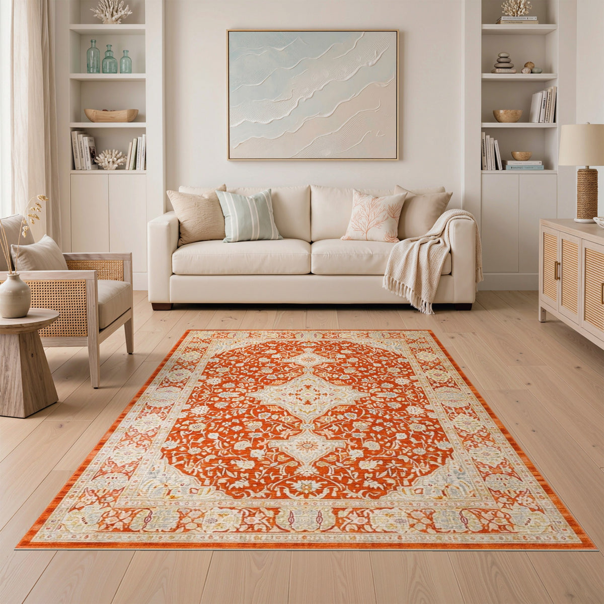 Floral Orange Persian Floral Medallion Area Rug