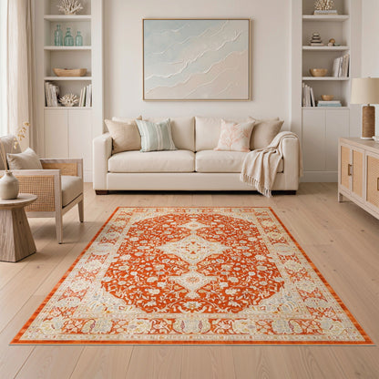 Floral Orange Persian Floral Medallion Area Rug