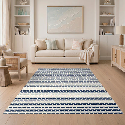 Navy Blue Geometric Striped Area Rug