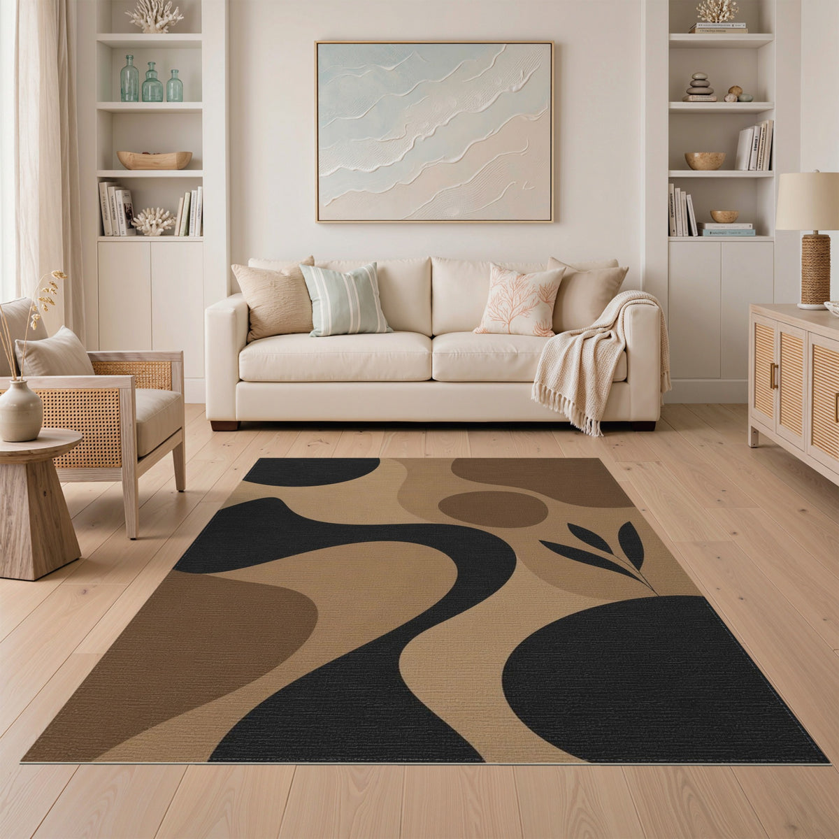 Brown Tan Abstract Organic Area Rug