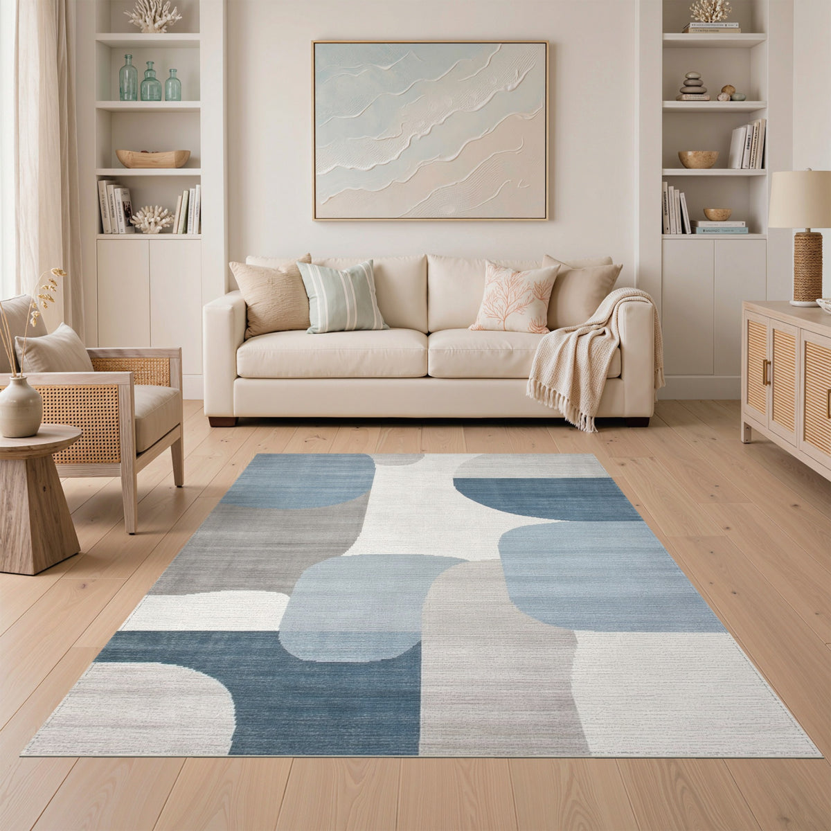 Blue Teal Abstract Circle Area Rug