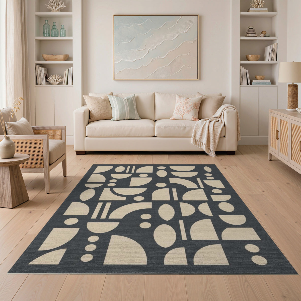 Beige Geometric Modern Area Rug