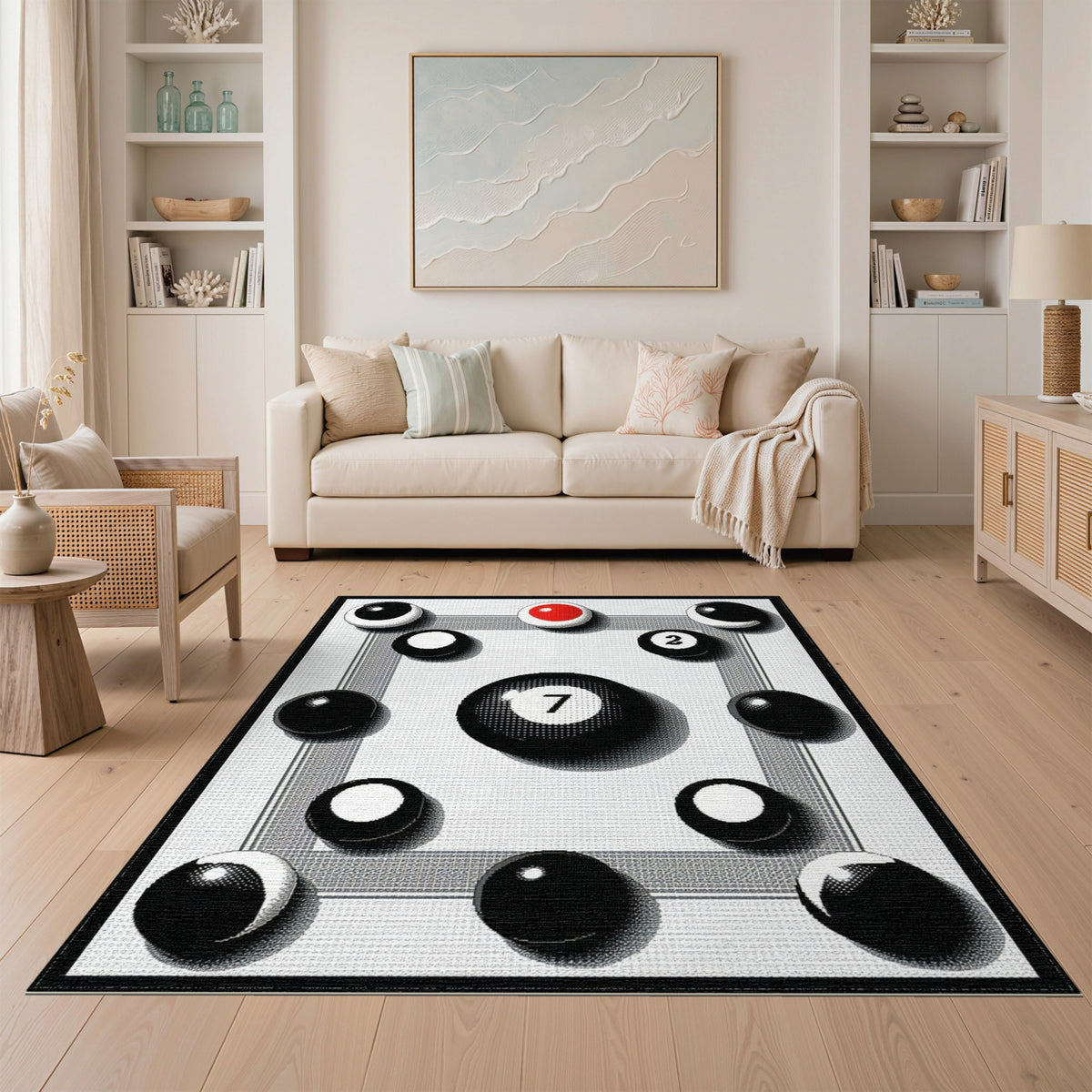 ODIKA Black White Geometric Circle Area Rug