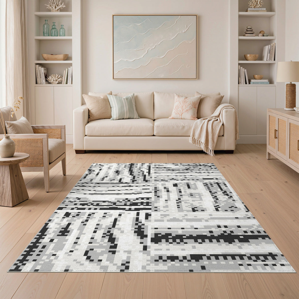 Black White Abstract Area Rug