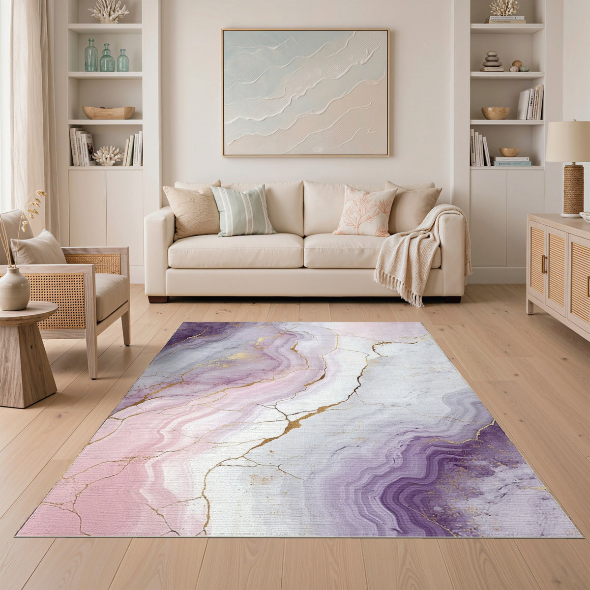Purple Gold Marble Abstract Area Rug