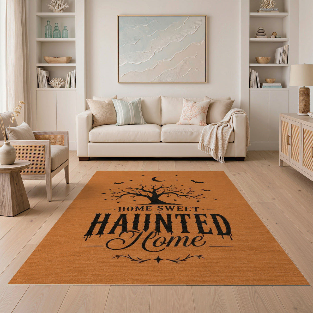 Home Sweet Haunted Home Orange Area Rug