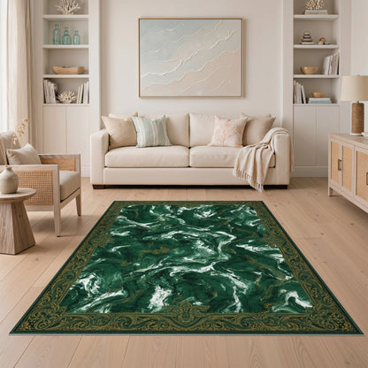 Emerald Green Marble Traditional Area Rug