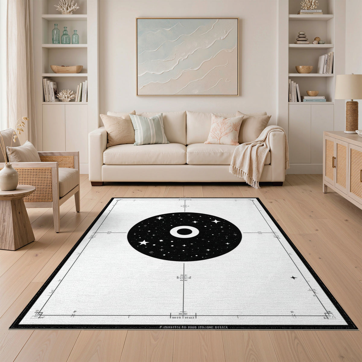 Black White Cosmic Star Circle Area Rug
