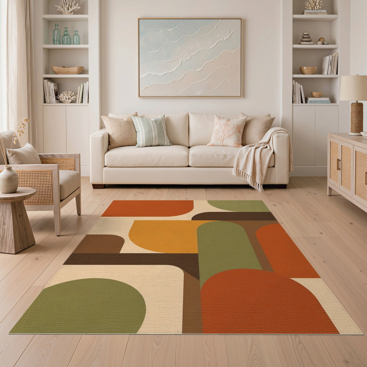 Geometric Modern Area Rug in Warm Orange Tones