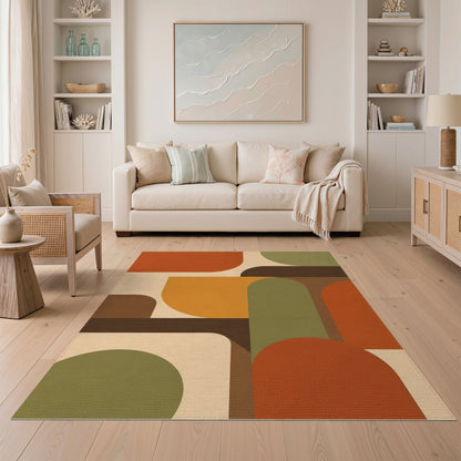 Geometric Modern Area Rug in Warm Orange Tones