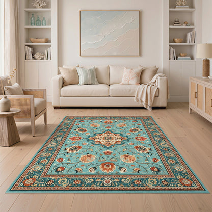Teal Persian Floral Medallion No. 3 Area Rug