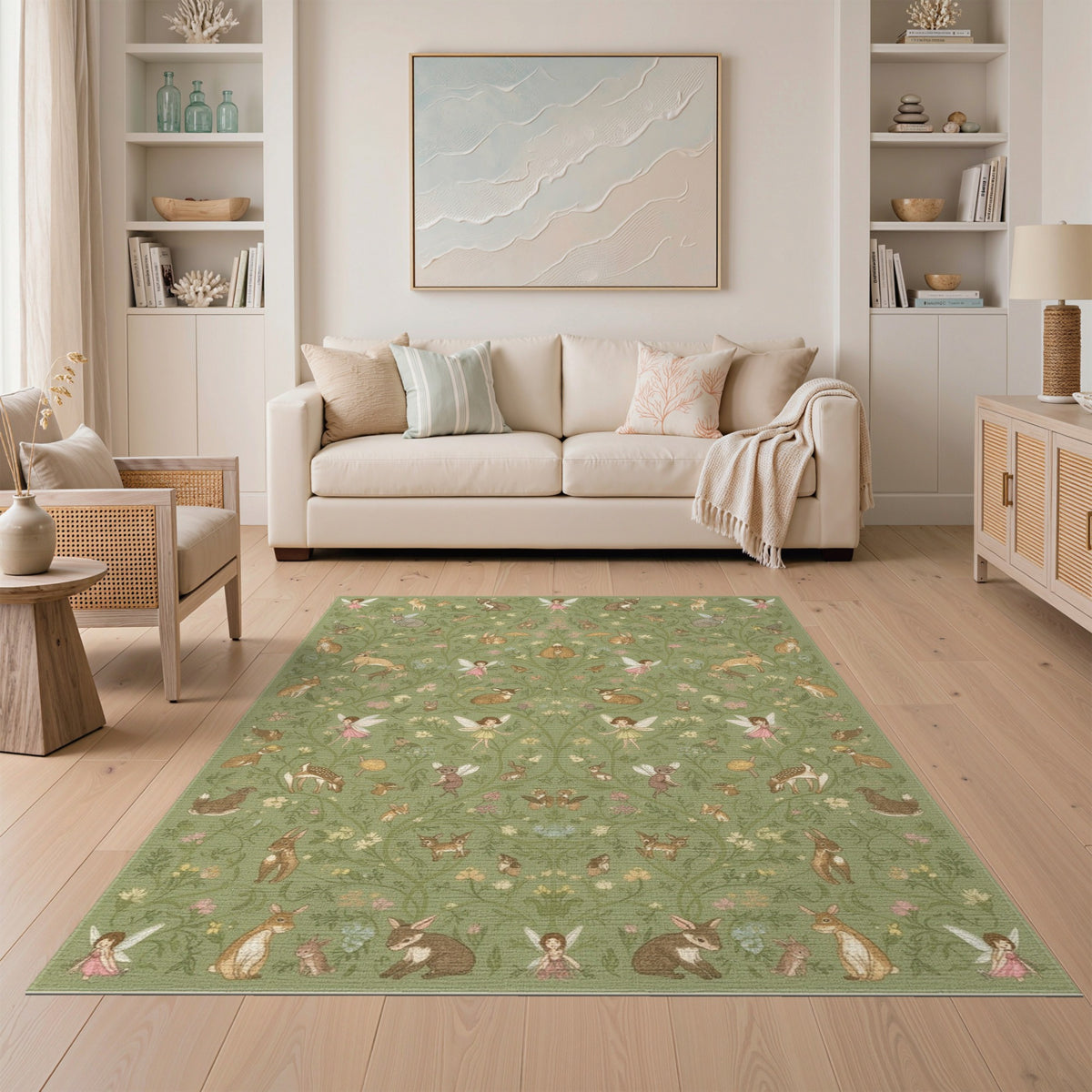 Green Fairy Forest Kids Washable Area Rug