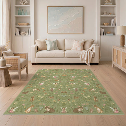 Green Fairy Forest Kids Washable Area Rug