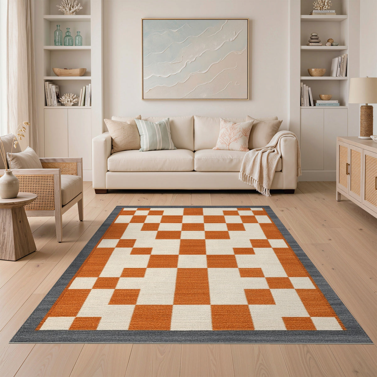 Geometric Modern Orange Geometric Checkered Area Rug