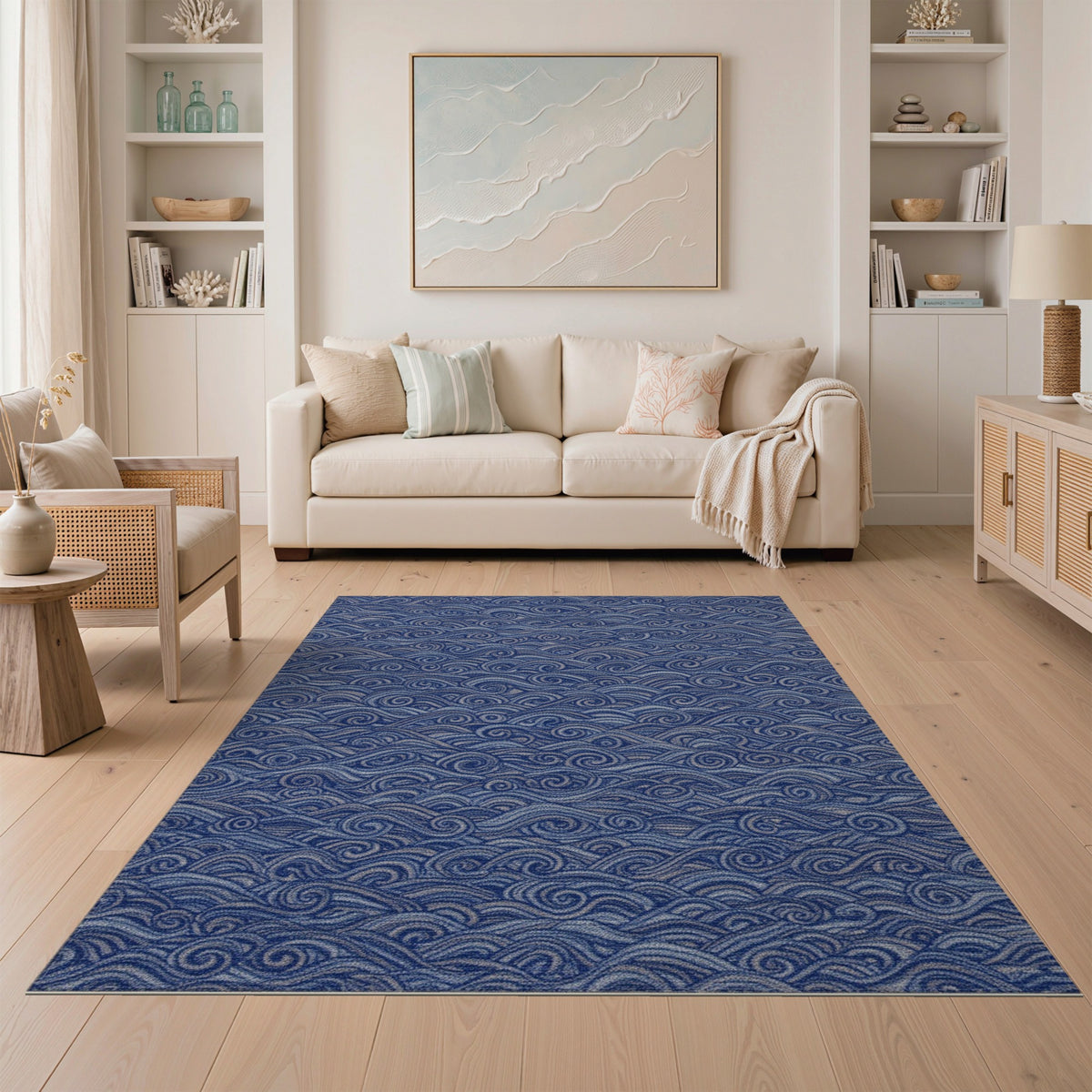 Blue Swirling Wave Area Rug