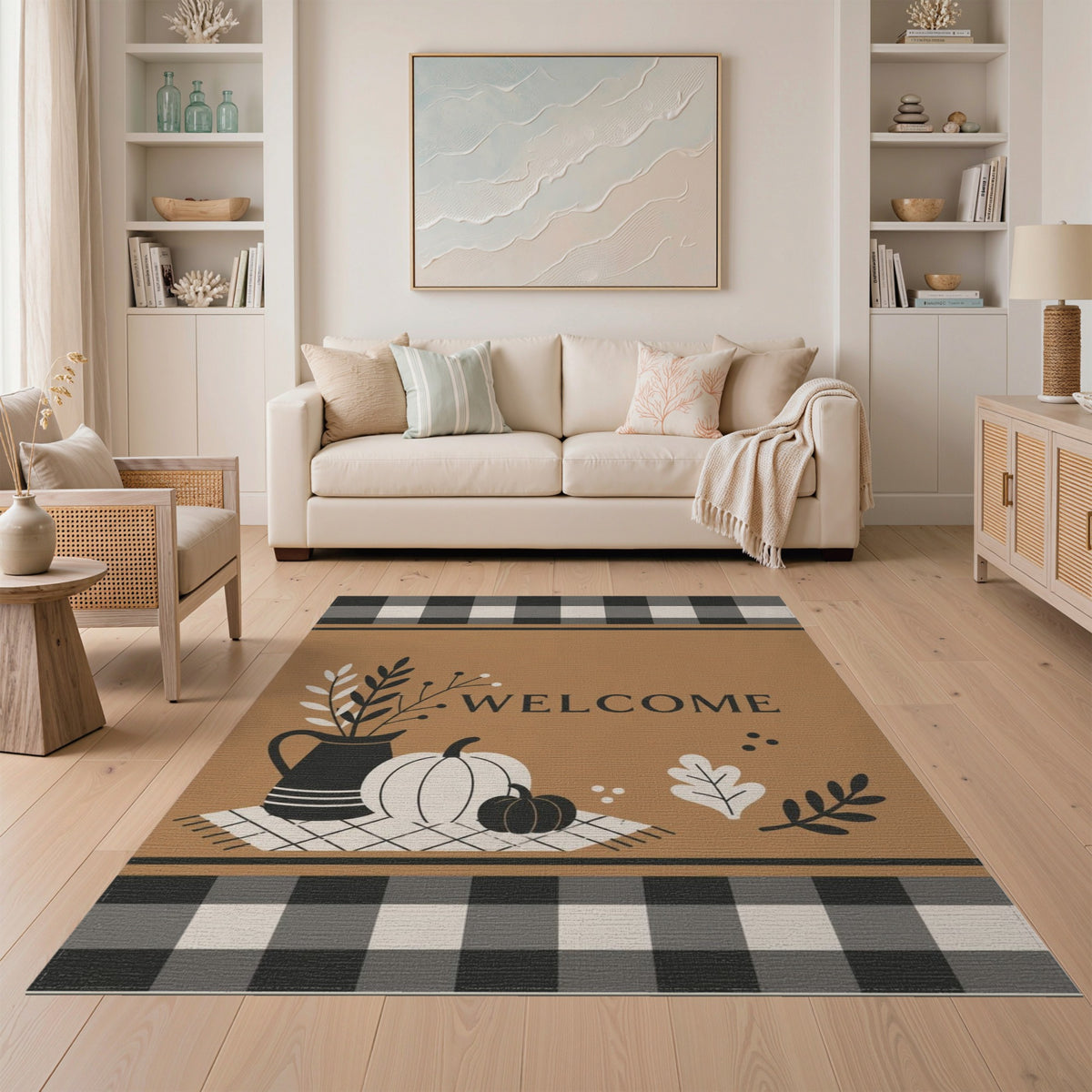 Rustic Farmhouse Welcome Pumpkins Area Rug