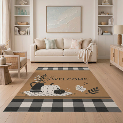 Rustic Farmhouse Welcome Pumpkins Area Rug