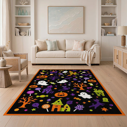 Halloween Multi-color and Patterns Spooky Halloween Kids Cartoon Area Rug