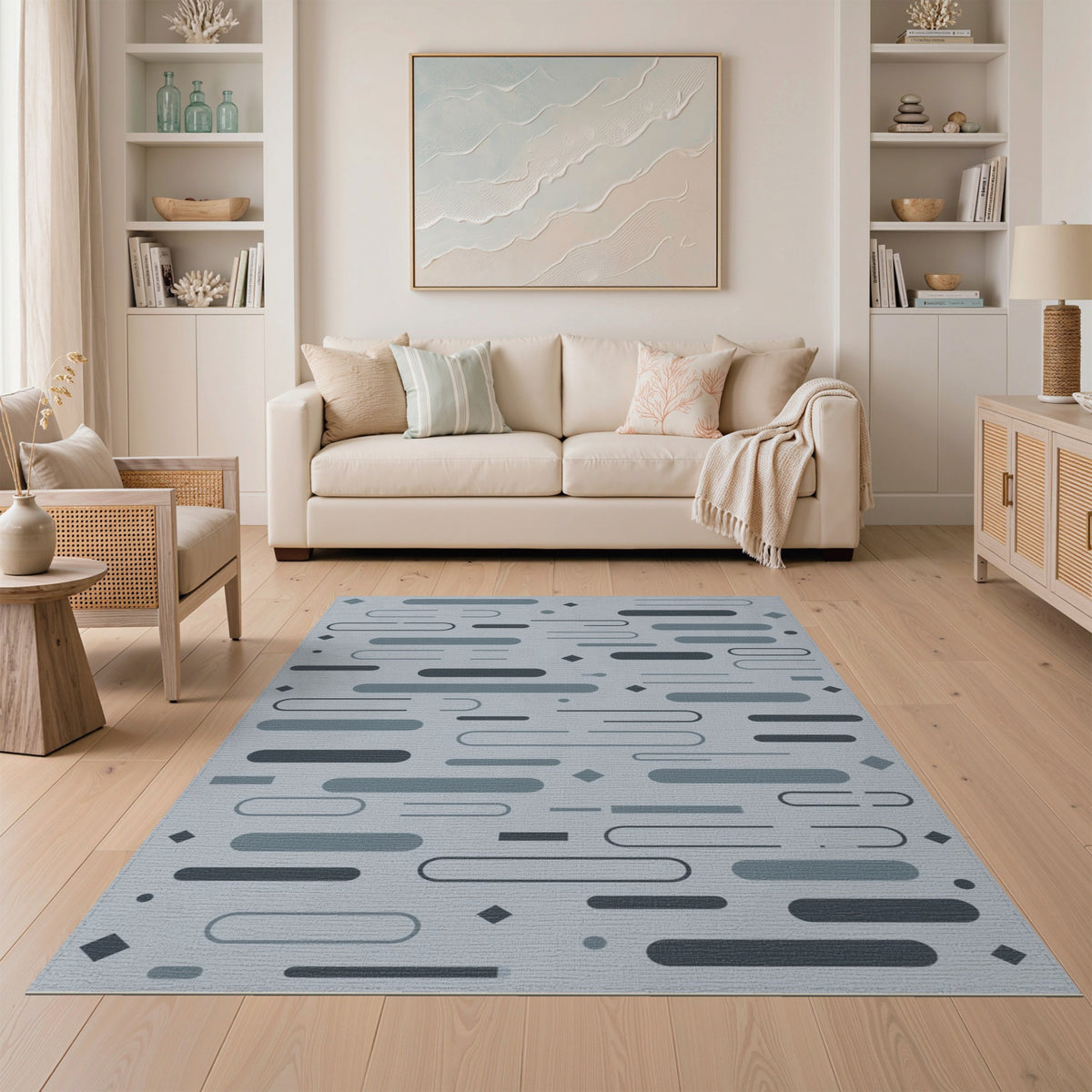 Grey Geometric Abstract Area Rug