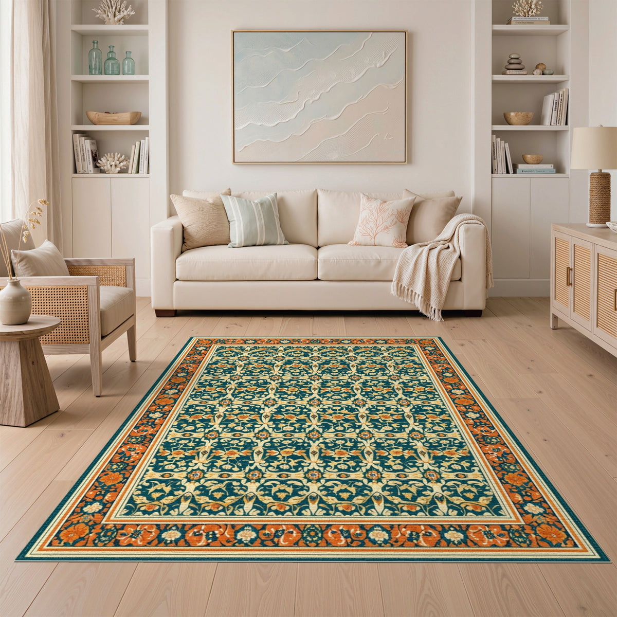 Blue Teal Floral Vintage No. 47 Area Rug