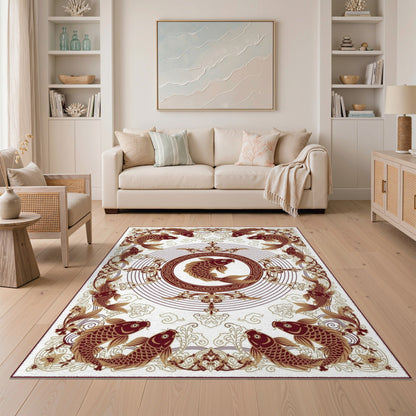 Koi Fish Medallion Brown Area Rug
