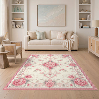 Pink Peony Floral Vintage No. 7 Area Rug