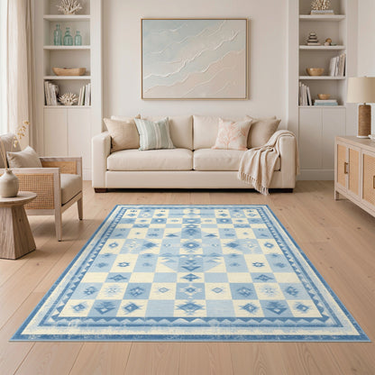 Blue Heritage Tribal Washable Area Rug