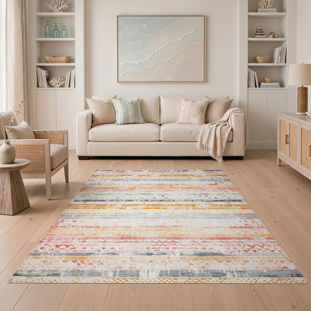 Multi-Color Distressed Striped Area Rug