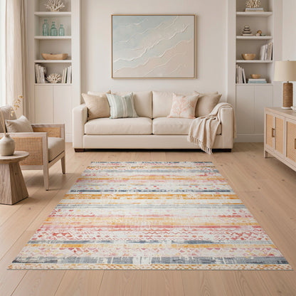 Multi-Color Distressed Striped Area Rug