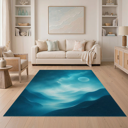 Moonlit Blue Teal Abstract Dunes Area Rug