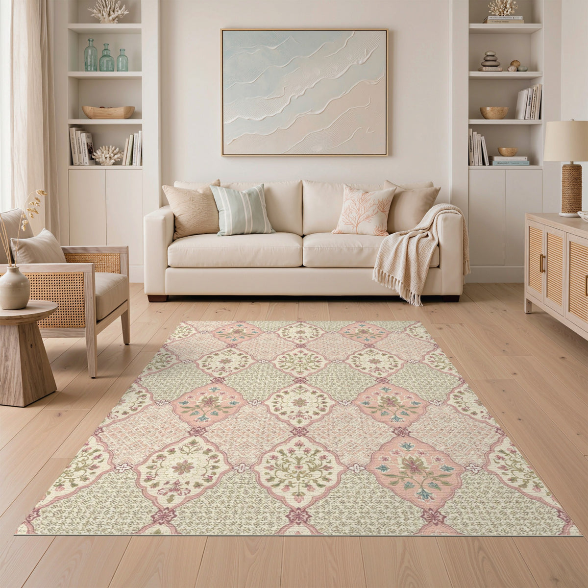Pink Floral Vintage Washable Area Rug