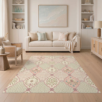 Pink Floral Vintage Washable Area Rug
