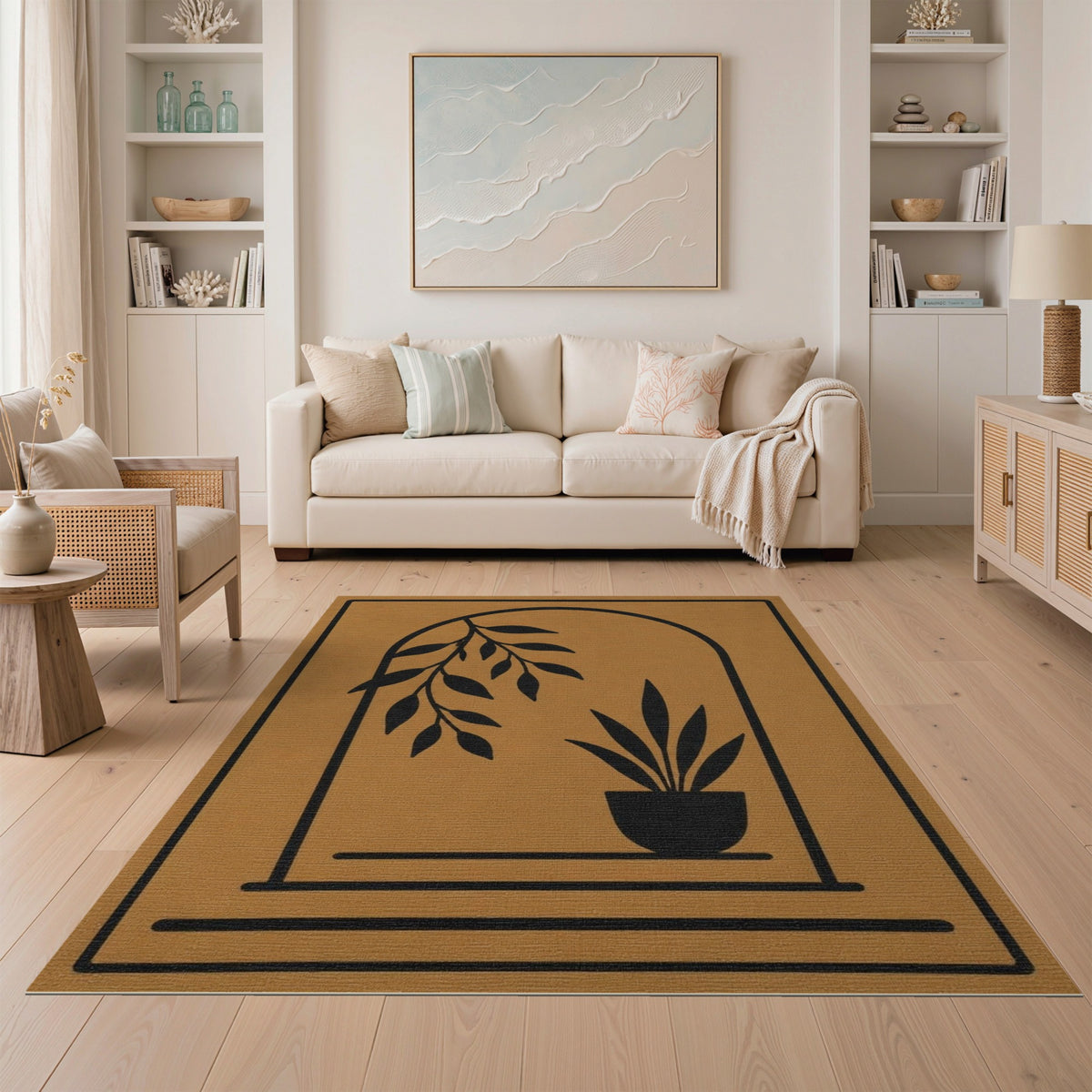 Boho Arch Botanical Brown Area Rug