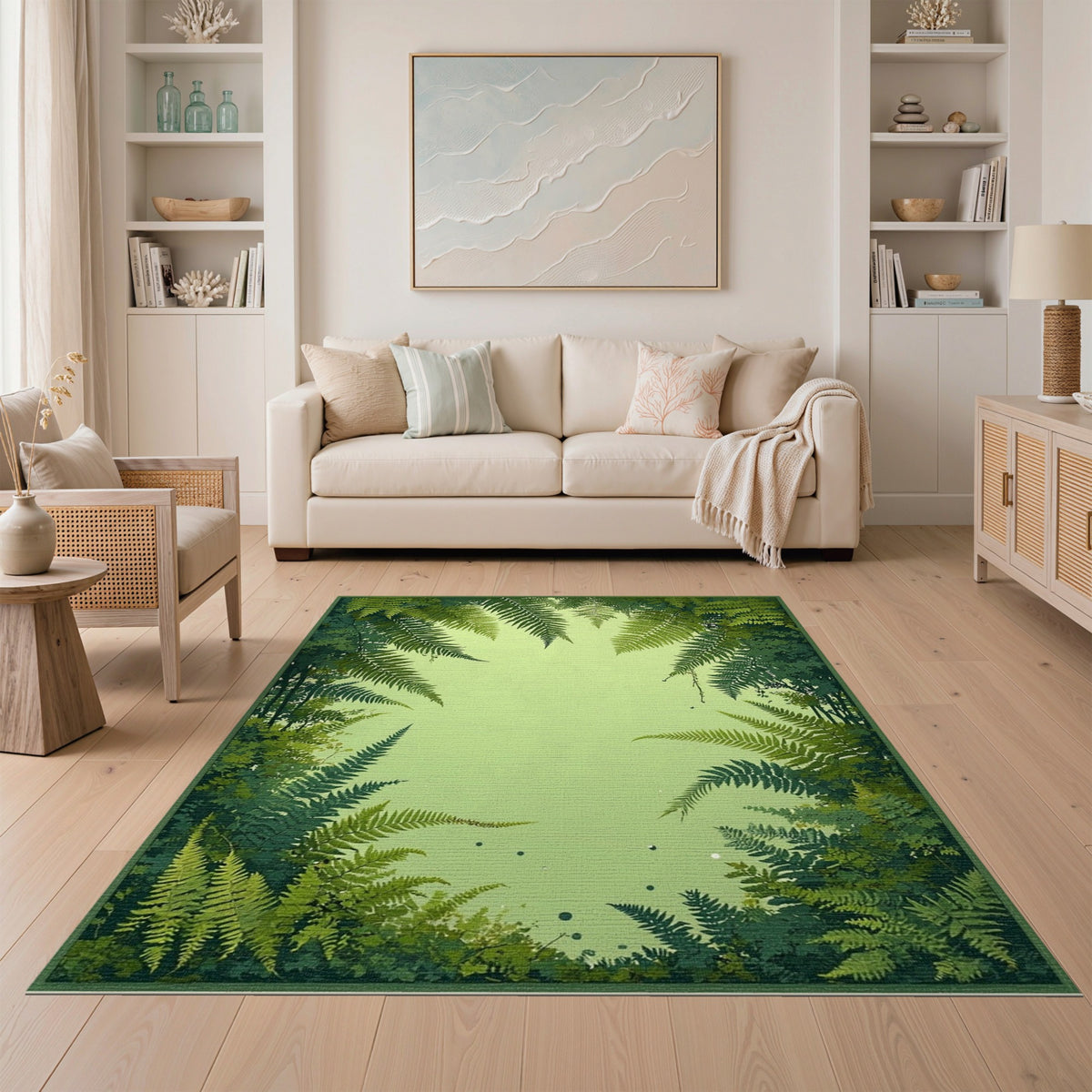 Lush Fern Forest Green Washable Area Rug