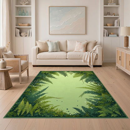 Lush Fern Forest Green Washable Area Rug