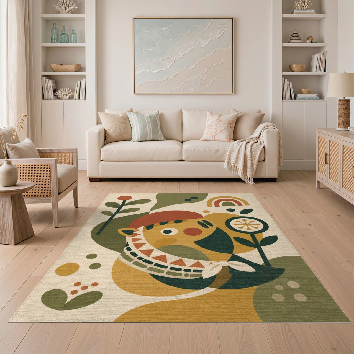 Whimsical Cartoon Face Kids Area Rug