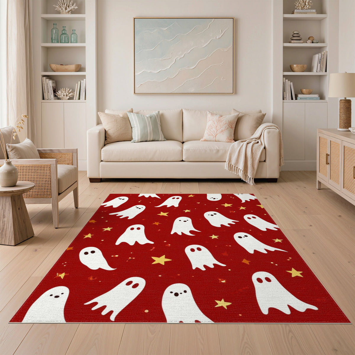 Ghosts Stars Red Kids Area Rug