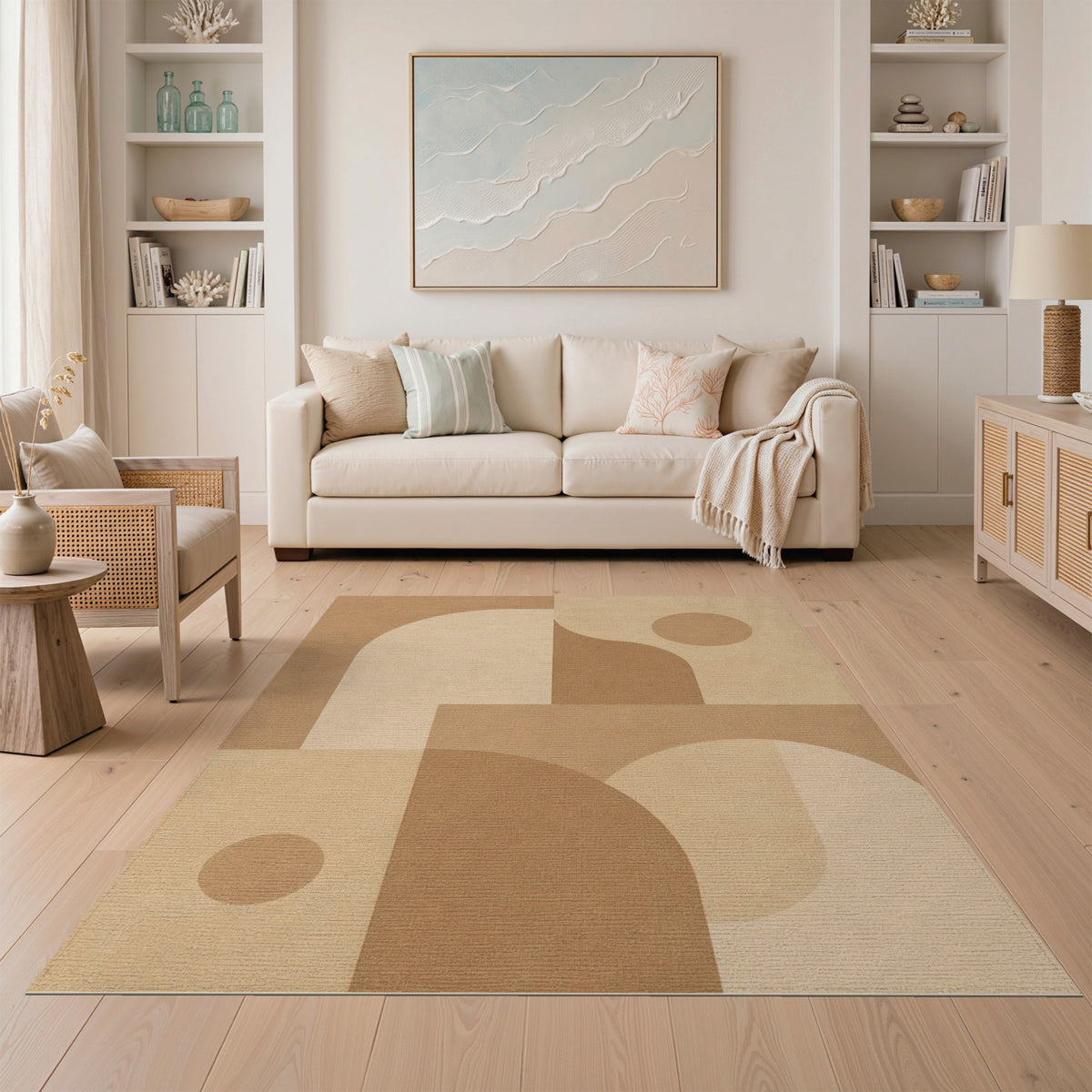 Abstract Geometric Brown Tan Brown and Tan Area Rug