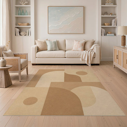 Abstract Geometric Brown Tan Brown and Tan Area Rug
