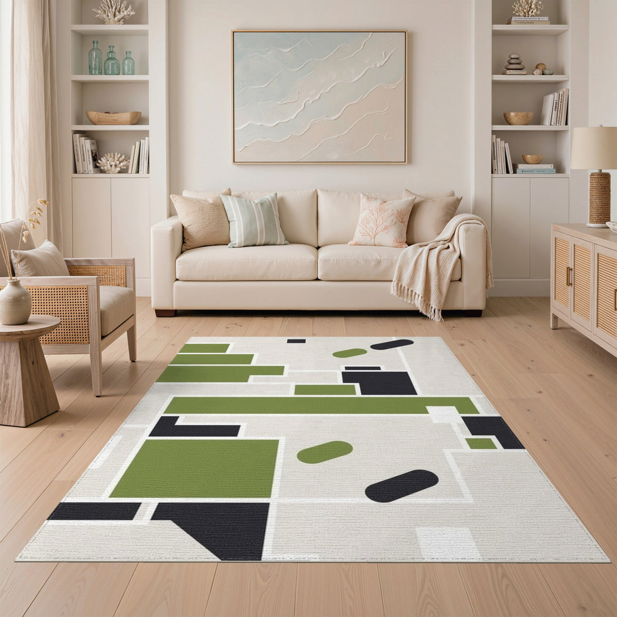 Green Geometric Abstract Area Rug