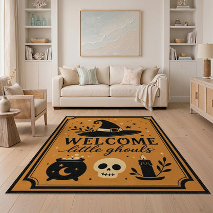 Welcome Little Ghouls Orange Halloween Rug
