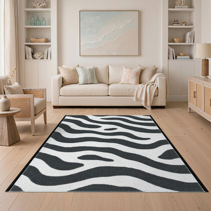 Black and White Geometric Modern Black White Wavy Stripe Area Rug