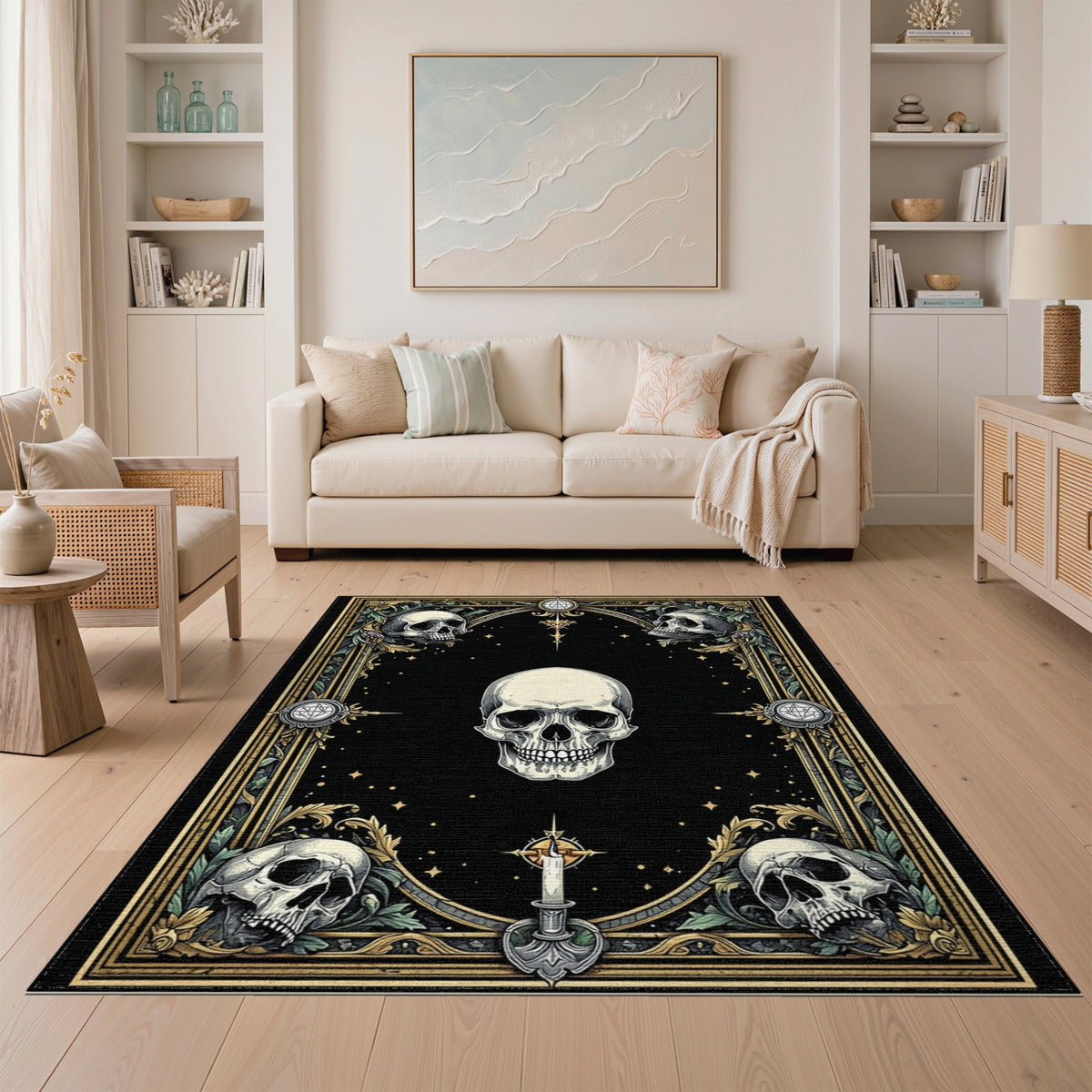 Gothic Skull Ornate Black Area Rug