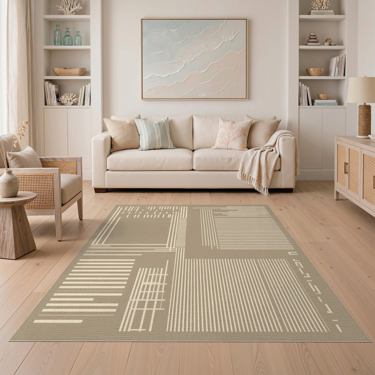Geometric Beige Area Rug