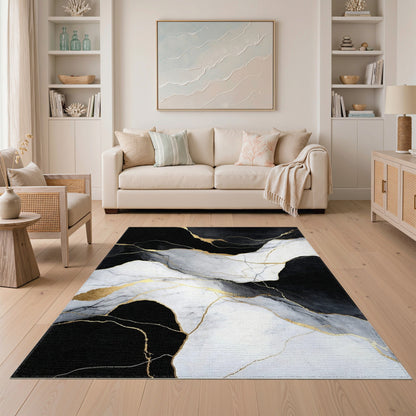 Abstract Area Black White Abstract Marble Area Rug