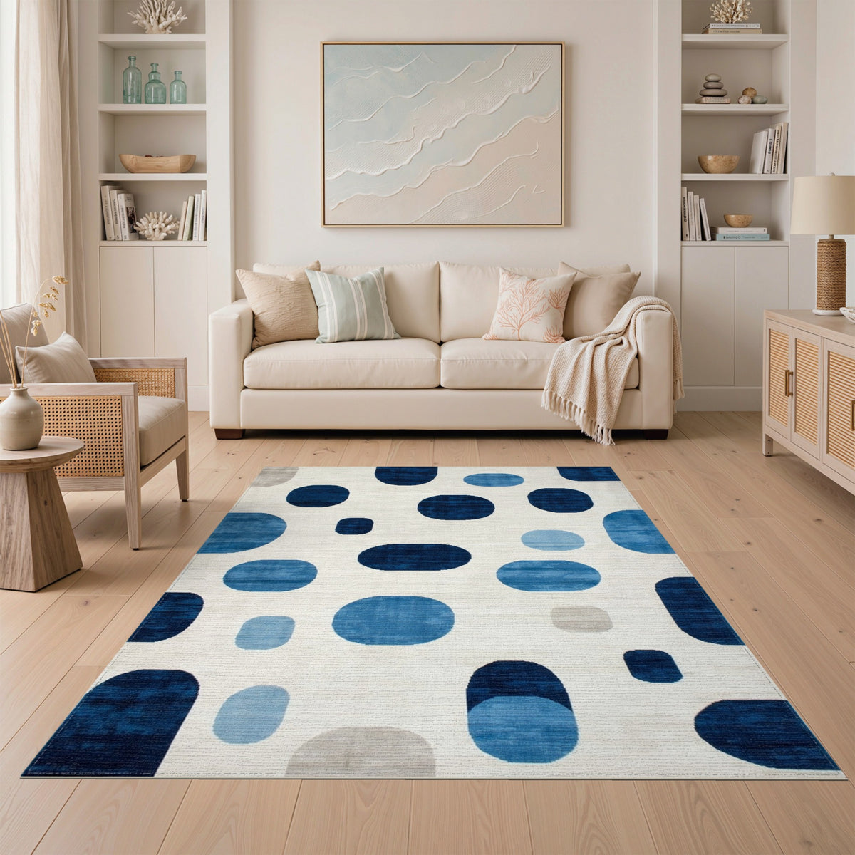Geometric Modern Blue and Teal Blue Abstract Geometric Area Rug